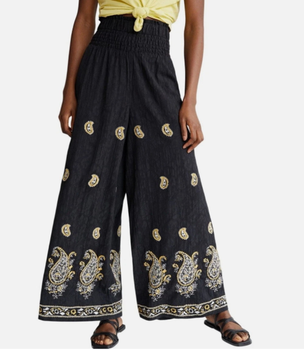 Anthropologie Smocked Wide-Leg Pants Sz S Indie Bohemian Chic Resortwear